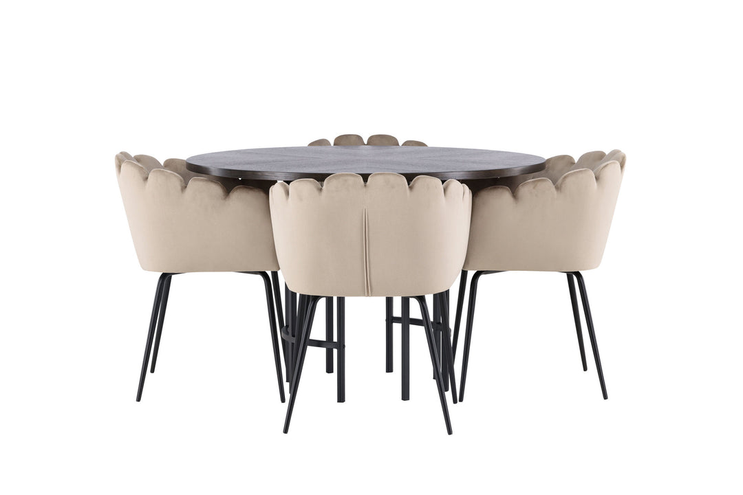 Venture Home Copenhagen Dining Table - Black / Mocca Veneer +Limhamn Chair - Black / Beige Velvet _4