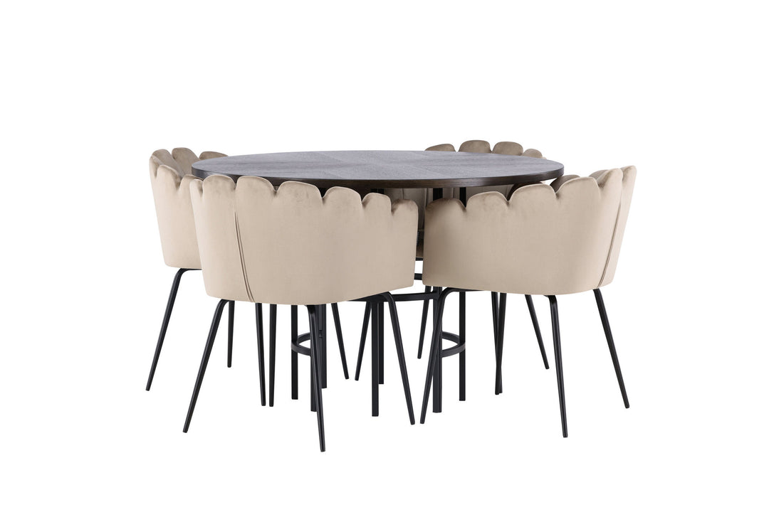 Venture Home Copenhagen Dining Table - Black / Mocca Veneer +Limhamn Chair - Black / Beige Velvet _4