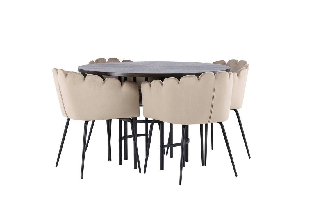 Venture Home Copenhagen Dining Table - Black / Mocca Veneer +Limhamn Chair - Black / Beige Velvet _4