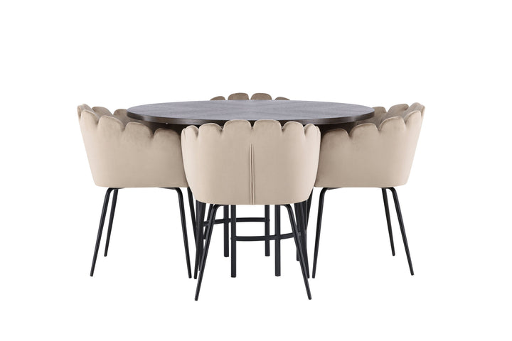Venture Home Copenhagen Dining Table - Black / Mocca Veneer +Limhamn Chair - Black / Beige Velvet _4