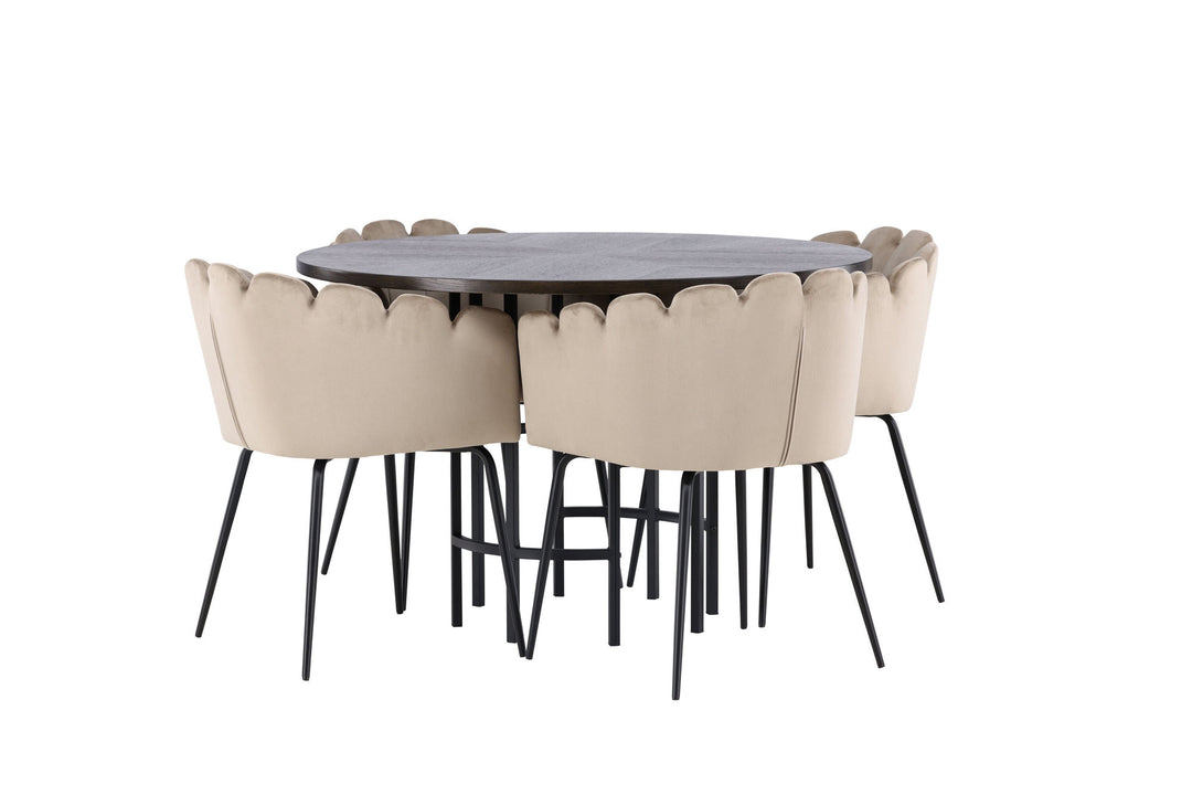 Venture Home Copenhagen Dining Table - Black / Mocca Veneer +Limhamn Chair - Black / Beige Velvet _4