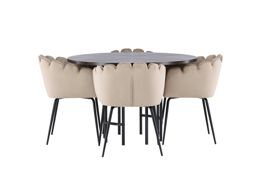 Venture Home Copenhagen Dining Table - Black / Mocca Veneer +Limhamn Chair - Black / Beige Velvet _4