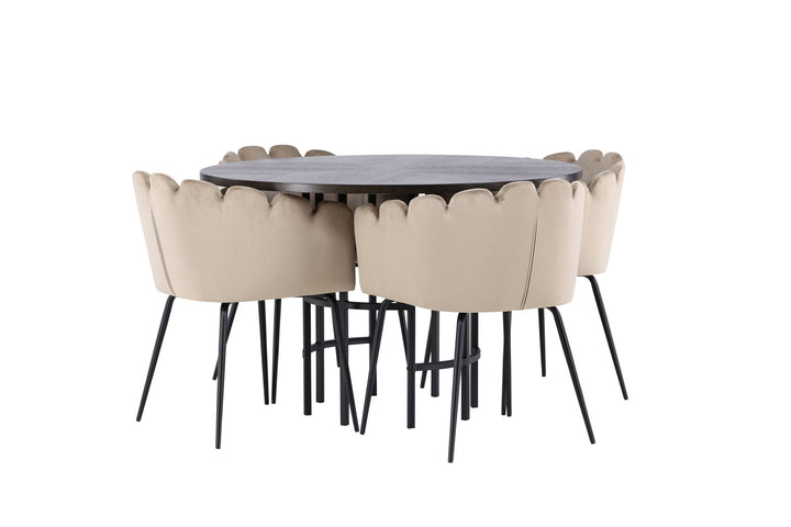 Venture Home Copenhagen Dining Table - Black / Mocca Veneer +Limhamn Chair - Black / Beige Velvet _4
