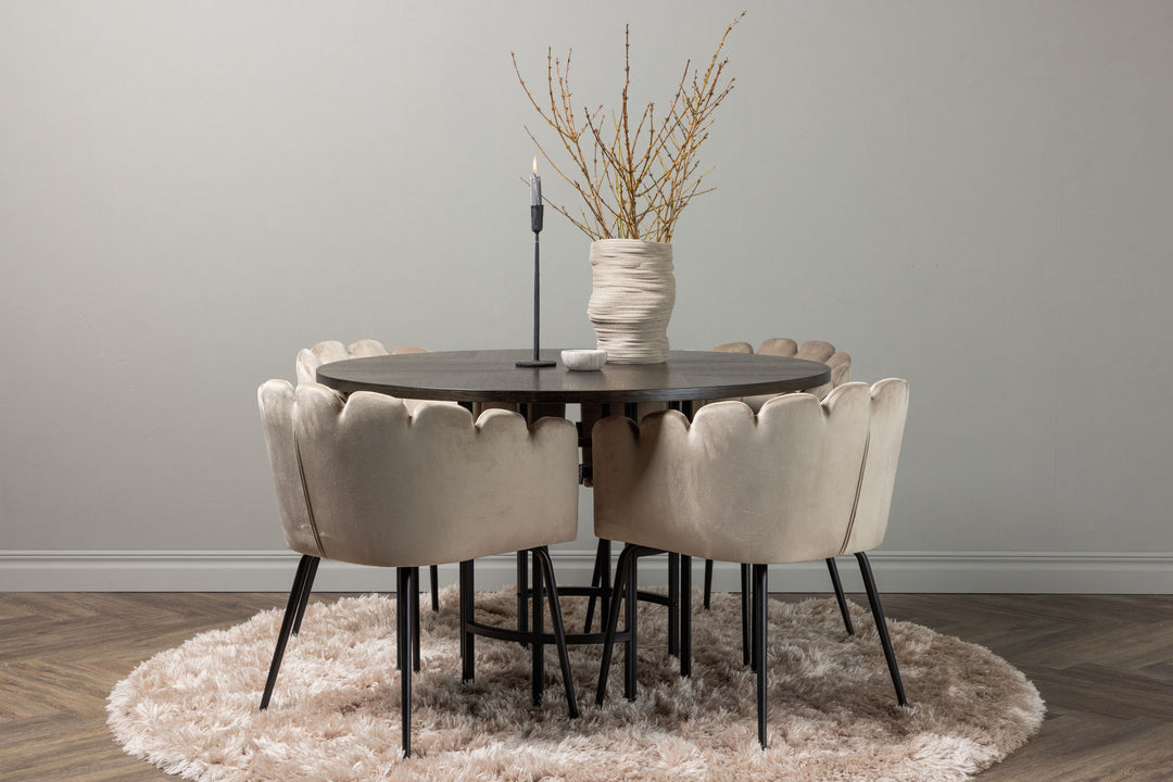 Venture Home Copenhagen Dining Table - Black / Mocca Veneer +Limhamn Chair - Black / Beige Velvet _4