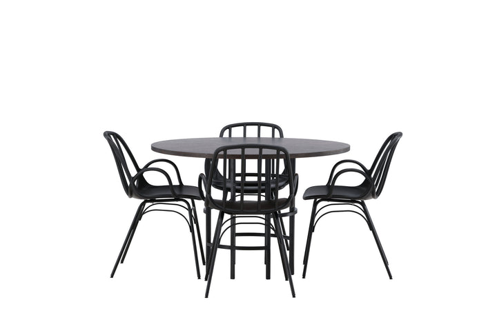 Venture Home Copenhagen Dining Table - Black / Mocca Veneer +Dyrön Dining Chair - Black Polypropylene _4