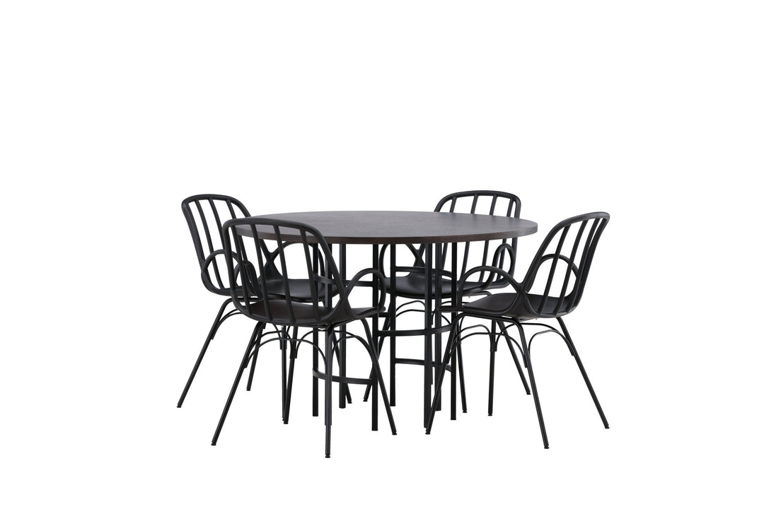 Venture Home Copenhagen Dining Table - Black / Mocca Veneer +Dyrön Dining Chair - Black Polypropylene _4