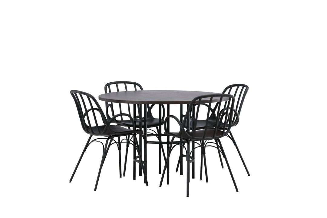Venture Home Copenhagen Dining Table - Black / Mocca Veneer +Dyrön Dining Chair - Black Polypropylene _4