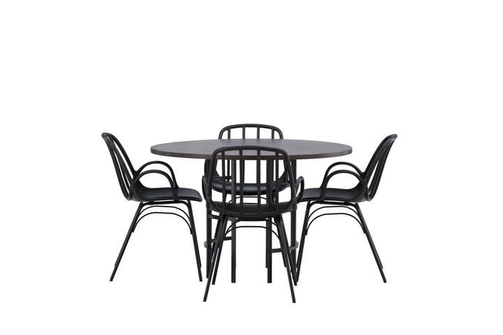 Venture Home Copenhagen Dining Table - Black / Mocca Veneer +Dyrön Dining Chair - Black Polypropylene _4
