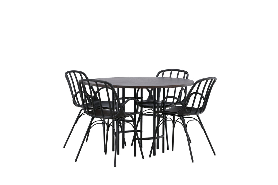 Venture Home Copenhagen Dining Table - Black / Mocca Veneer +Dyrön Dining Chair - Black Polypropylene _4