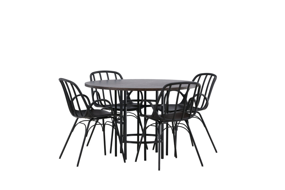 Venture Home Copenhagen Dining Table - Black / Mocca Veneer +Dyrön Dining Chair - Black Polypropylene _4