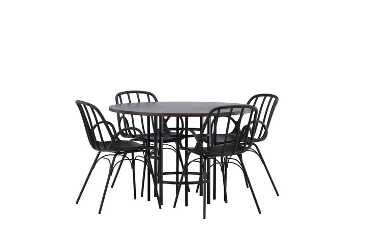 Venture Home Copenhagen Dining Table - Black / Mocca Veneer +Dyrön Dining Chair - Black Polypropylene _4