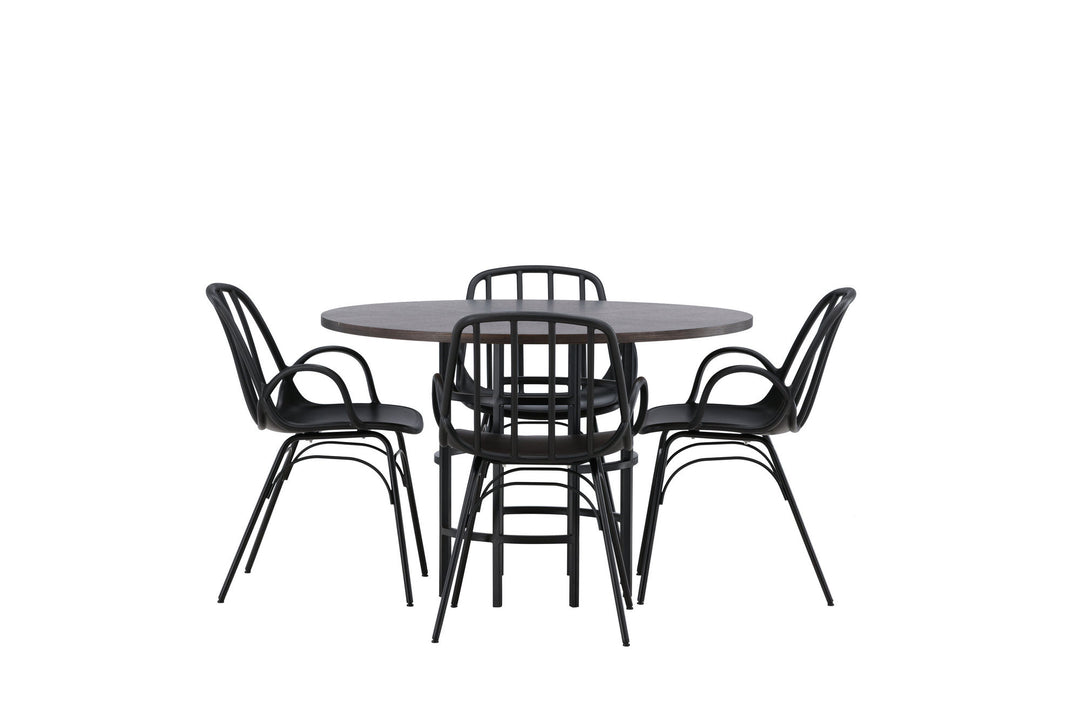 Venture Home Copenhagen Dining Table - Black / Mocca Veneer +Dyrön Dining Chair - Black Polypropylene _4