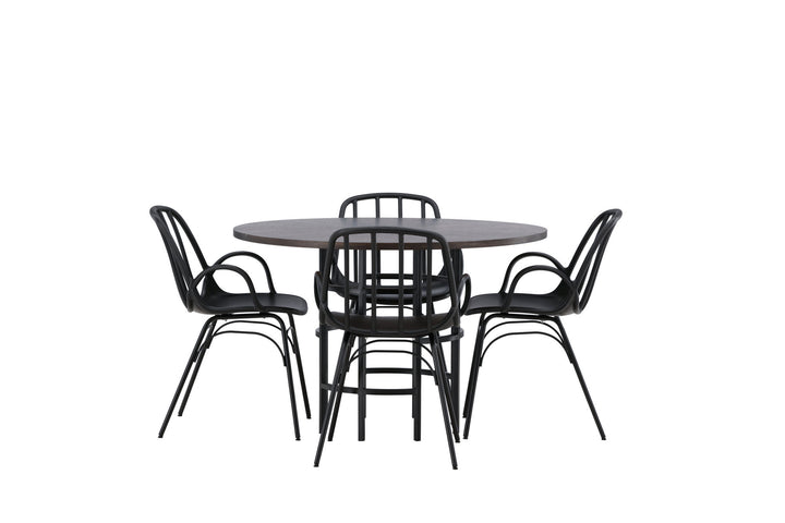 Venture Home Copenhagen Dining Table - Black / Mocca Veneer +Dyrön Dining Chair - Black Polypropylene _4