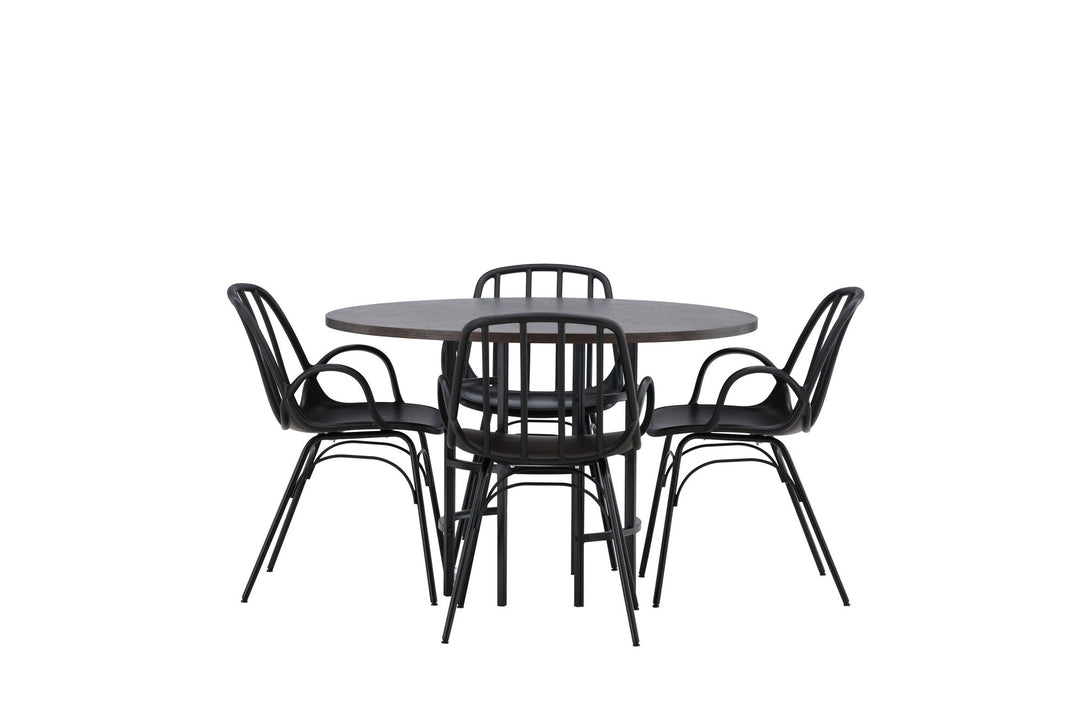 Venture Home Copenhagen Dining Table - Black / Mocca Veneer +Dyrön Dining Chair - Black Polypropylene _4