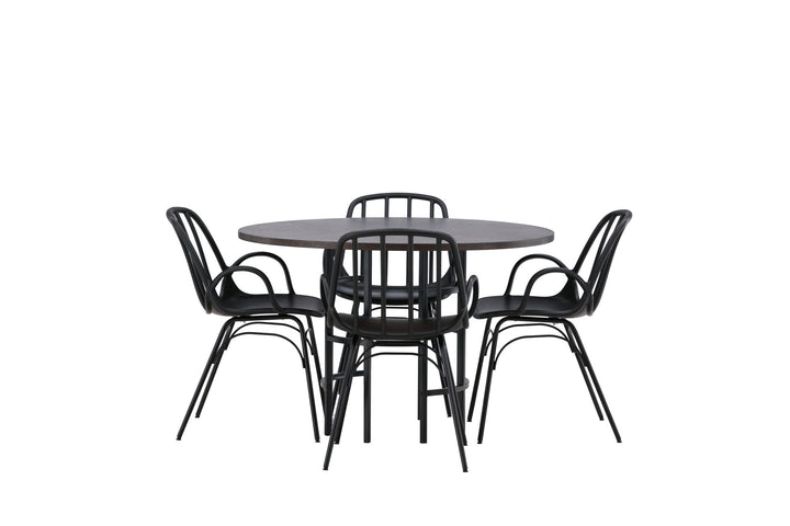 Venture Home Copenhagen Dining Table - Black / Mocca Veneer +Dyrön Dining Chair - Black Polypropylene _4