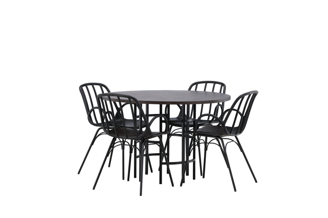 Venture Home Copenhagen Dining Table - Black / Mocca Veneer +Dyrön Dining Chair - Black Polypropylene _4