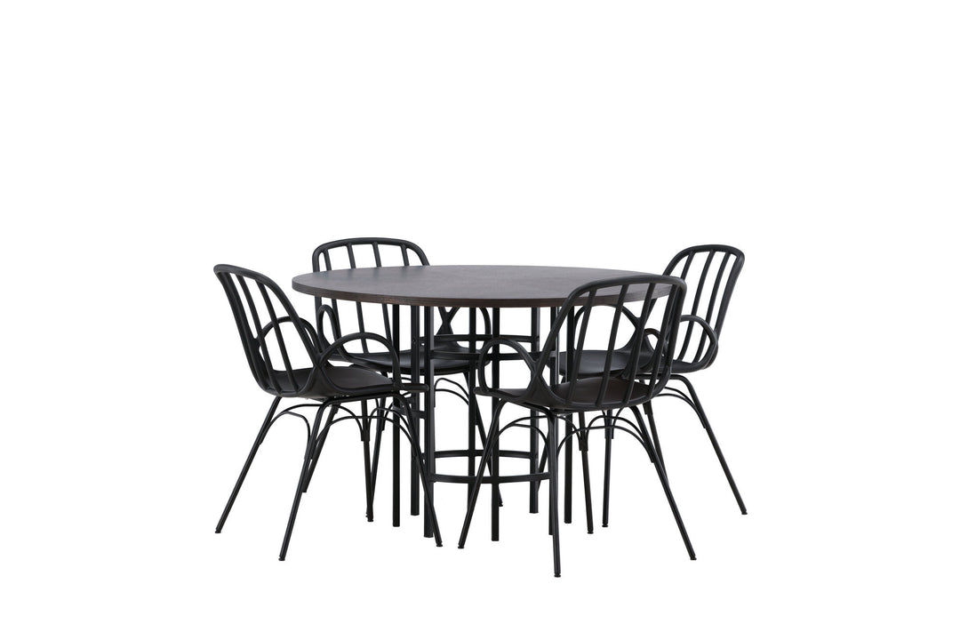 Venture Home Copenhagen Dining Table - Black / Mocca Veneer +Dyrön Dining Chair - Black Polypropylene _4