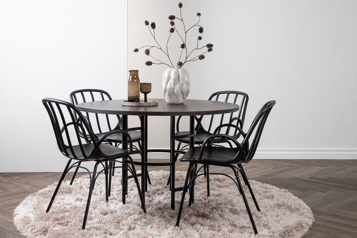 Venture Home Copenhagen Dining Table - Black / Mocca Veneer +Dyrön Dining Chair - Black Polypropylene _4