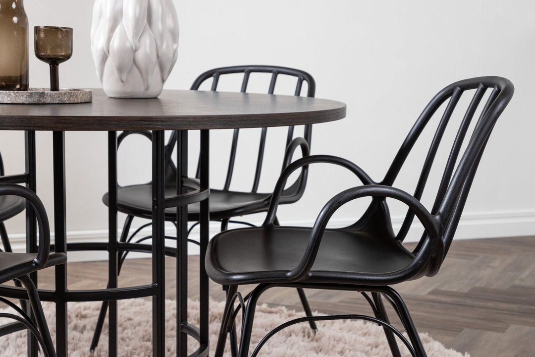 Venture Home Copenhagen Dining Table - Black / Mocca Veneer +Dyrön Dining Chair - Black Polypropylene _4