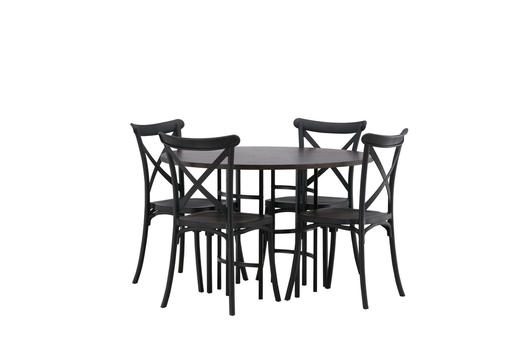 Venture Home Copenhagen Dining Table - Black / Mocca Veneer +Crosett Dining Chair - Matte Black / Matte Black Plastic _4