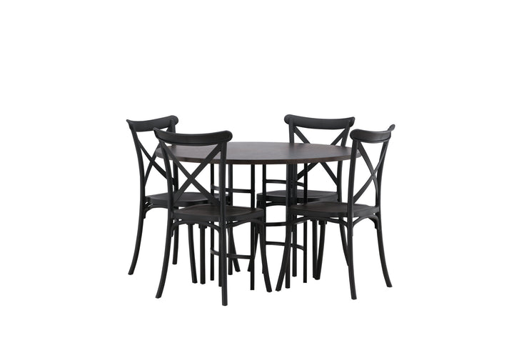 Venture Home Copenhagen Dining Table - Black / Mocca Veneer +Crosett Dining Chair - Matte Black / Matte Black Plastic _4