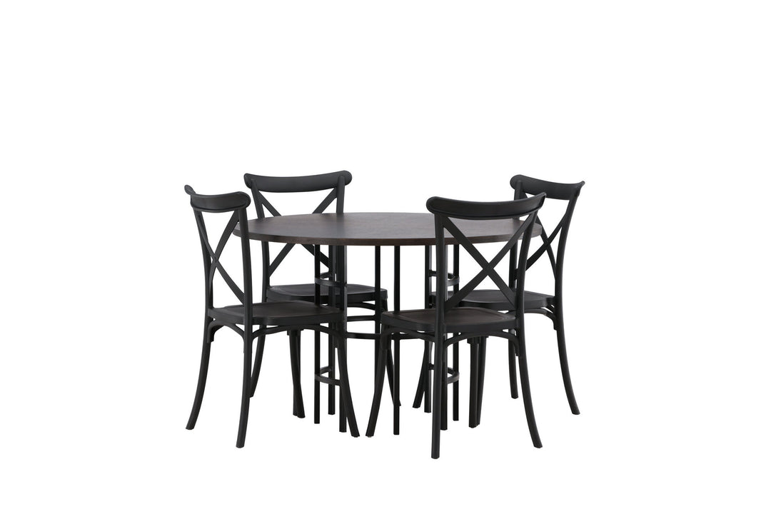 Venture Home Copenhagen Dining Table - Black / Mocca Veneer +Crosett Dining Chair - Matte Black / Matte Black Plastic _4