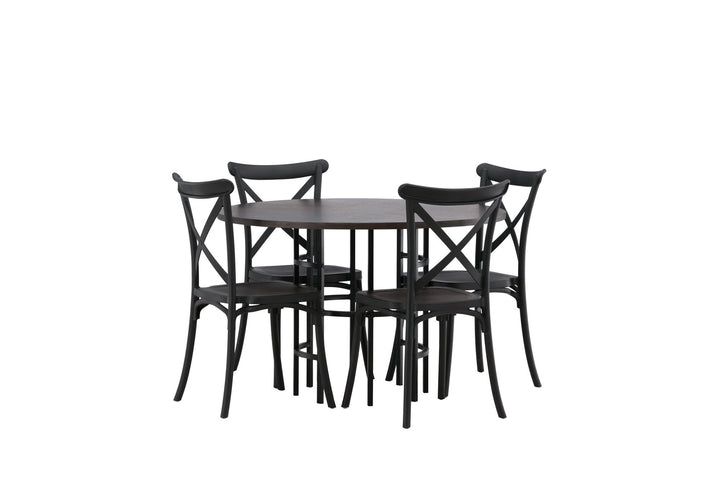 Venture Home Copenhagen Dining Table - Black / Mocca Veneer +Crosett Dining Chair - Matte Black / Matte Black Plastic _4