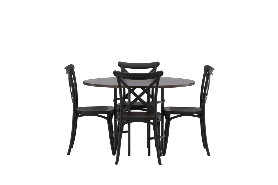 Venture Home Copenhagen Dining Table - Black / Mocca Veneer +Crosett Dining Chair - Matte Black / Matte Black Plastic _4