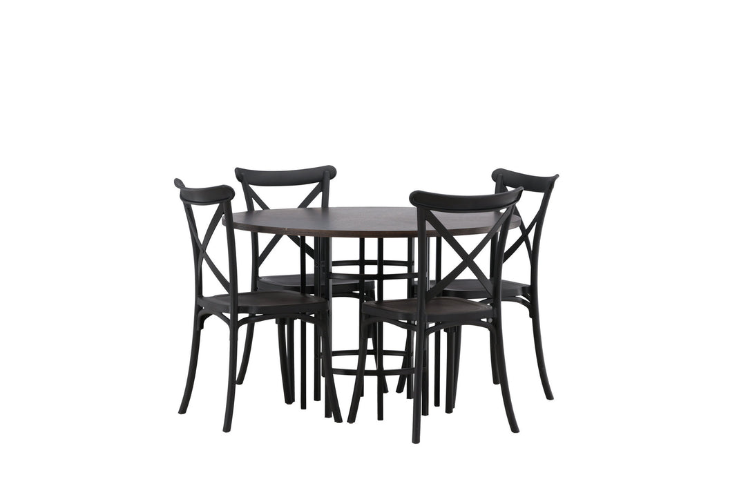 Venture Home Copenhagen Dining Table - Black / Mocca Veneer +Crosett Dining Chair - Matte Black / Matte Black Plastic _4