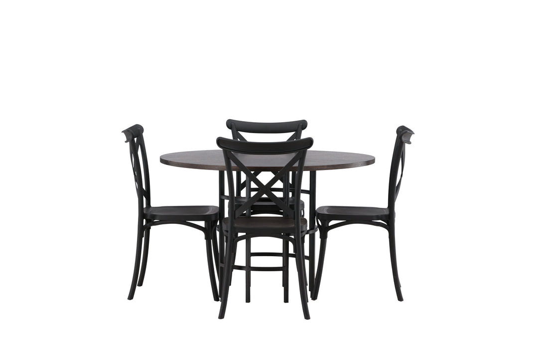 Venture Home Copenhagen Dining Table - Black / Mocca Veneer +Crosett Dining Chair - Matte Black / Matte Black Plastic _4