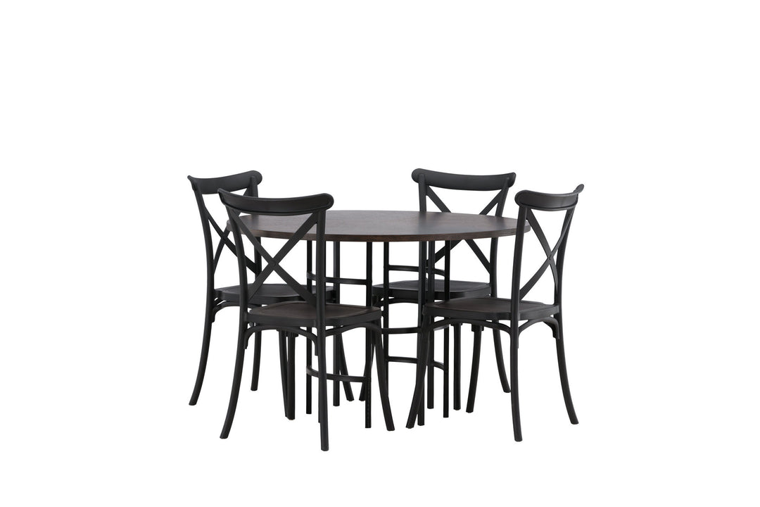 Venture Home Copenhagen Dining Table - Black / Mocca Veneer +Crosett Dining Chair - Matte Black / Matte Black Plastic _4