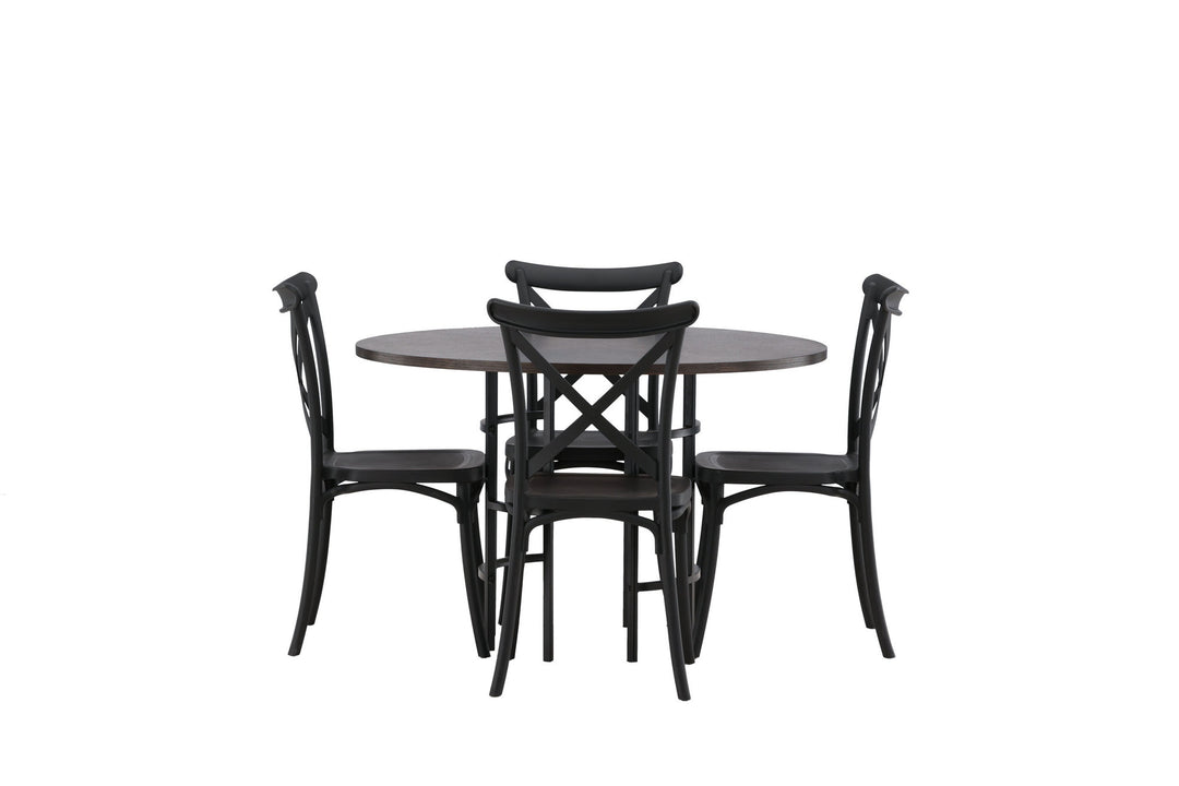 Venture Home Copenhagen Dining Table - Black / Mocca Veneer +Crosett Dining Chair - Matte Black / Matte Black Plastic _4