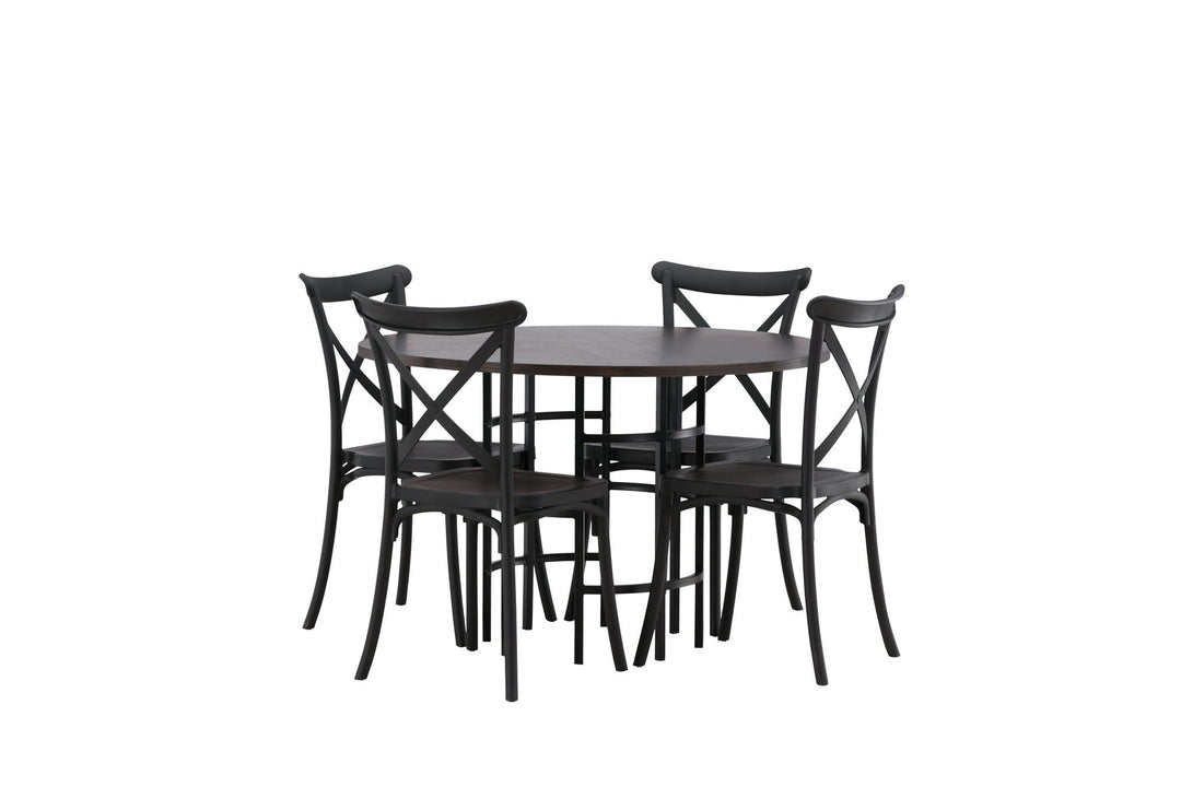 Venture Home Copenhagen Dining Table - Black / Mocca Veneer +Crosett Dining Chair - Matte Black / Matte Black Plastic _4