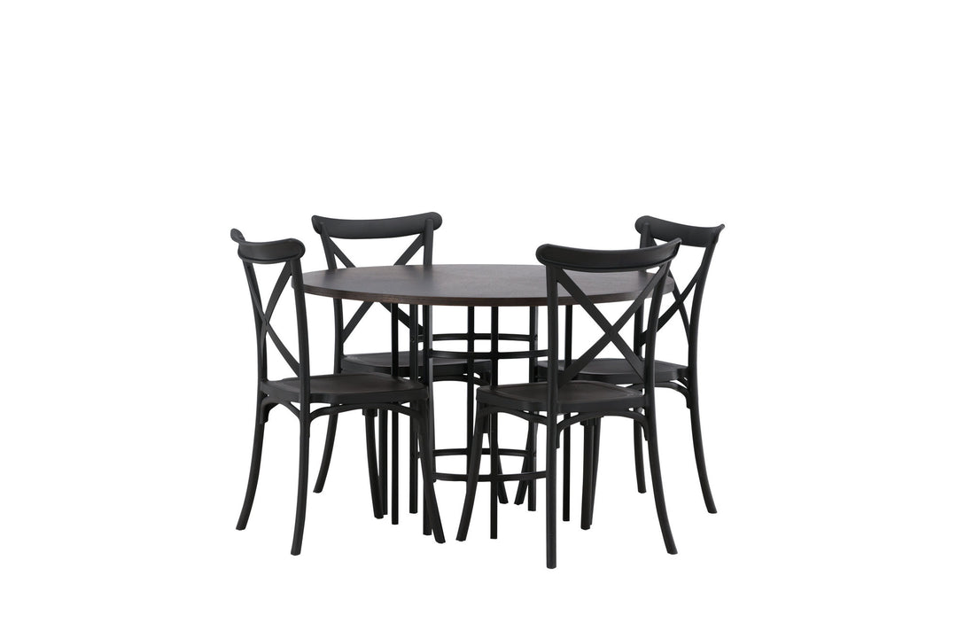 Venture Home Copenhagen Dining Table - Black / Mocca Veneer +Crosett Dining Chair - Matte Black / Matte Black Plastic _4