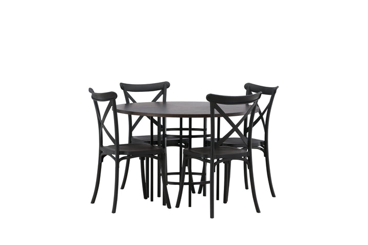 Venture Home Copenhagen Dining Table - Black / Mocca Veneer +Crosett Dining Chair - Matte Black / Matte Black Plastic _4