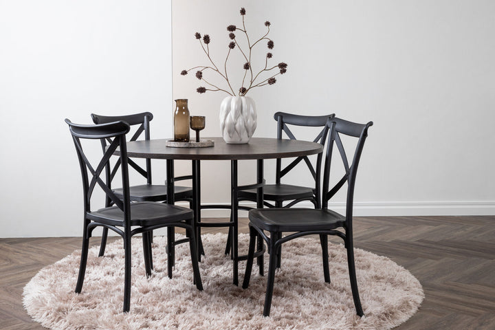 Venture Home Copenhagen Dining Table - Black / Mocca Veneer +Crosett Dining Chair - Matte Black / Matte Black Plastic _4