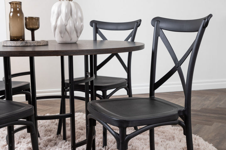 Venture Home Copenhagen Dining Table - Black / Mocca Veneer +Crosett Dining Chair - Matte Black / Matte Black Plastic _4