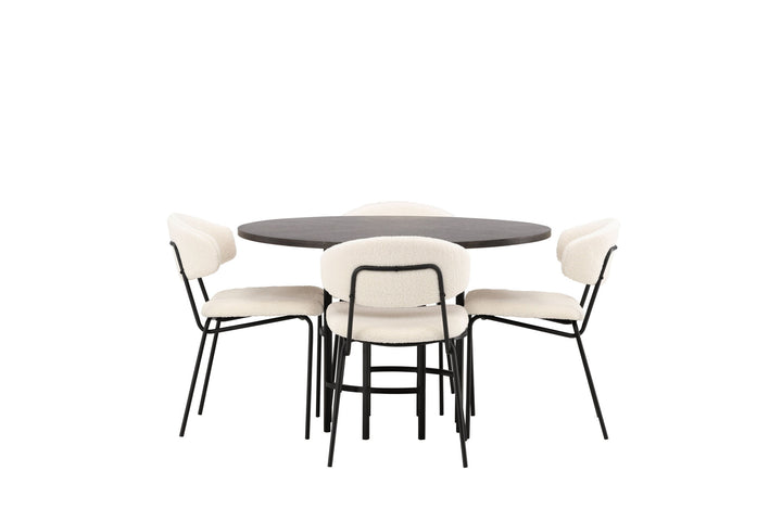 Venture Home Copenhagen Dining Table - Black / Mocca Veneer +Chico Dining Chair - Black / White Boucle _4