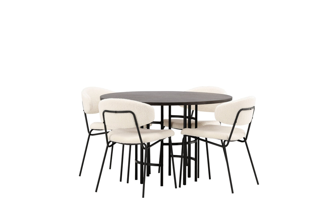 Venture Home Copenhagen Dining Table - Black / Mocca Veneer +Chico Dining Chair - Black / White Boucle _4