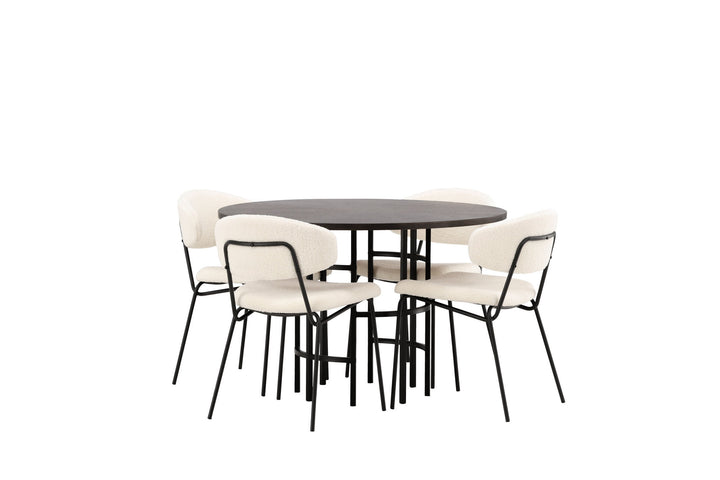 Venture Home Copenhagen Dining Table - Black / Mocca Veneer +Chico Dining Chair - Black / White Boucle _4