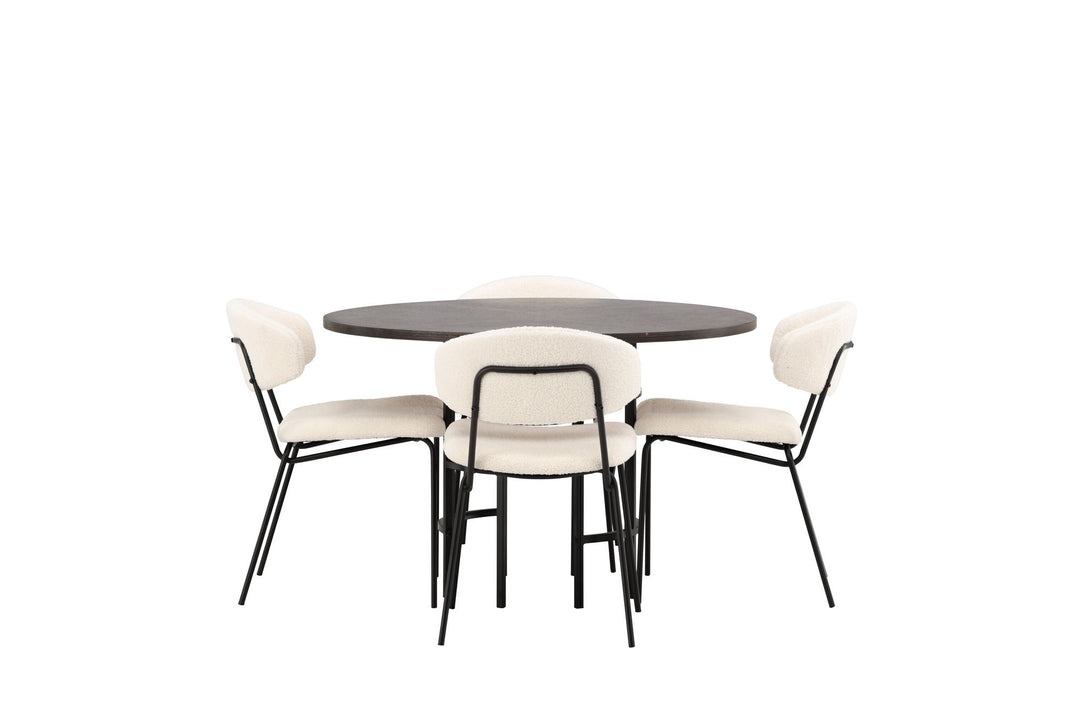 Venture Home Copenhagen Dining Table - Black / Mocca Veneer +Chico Dining Chair - Black / White Boucle _4