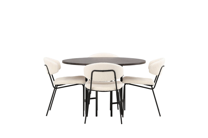 Venture Home Copenhagen Dining Table - Black / Mocca Veneer +Chico Dining Chair - Black / White Boucle _4