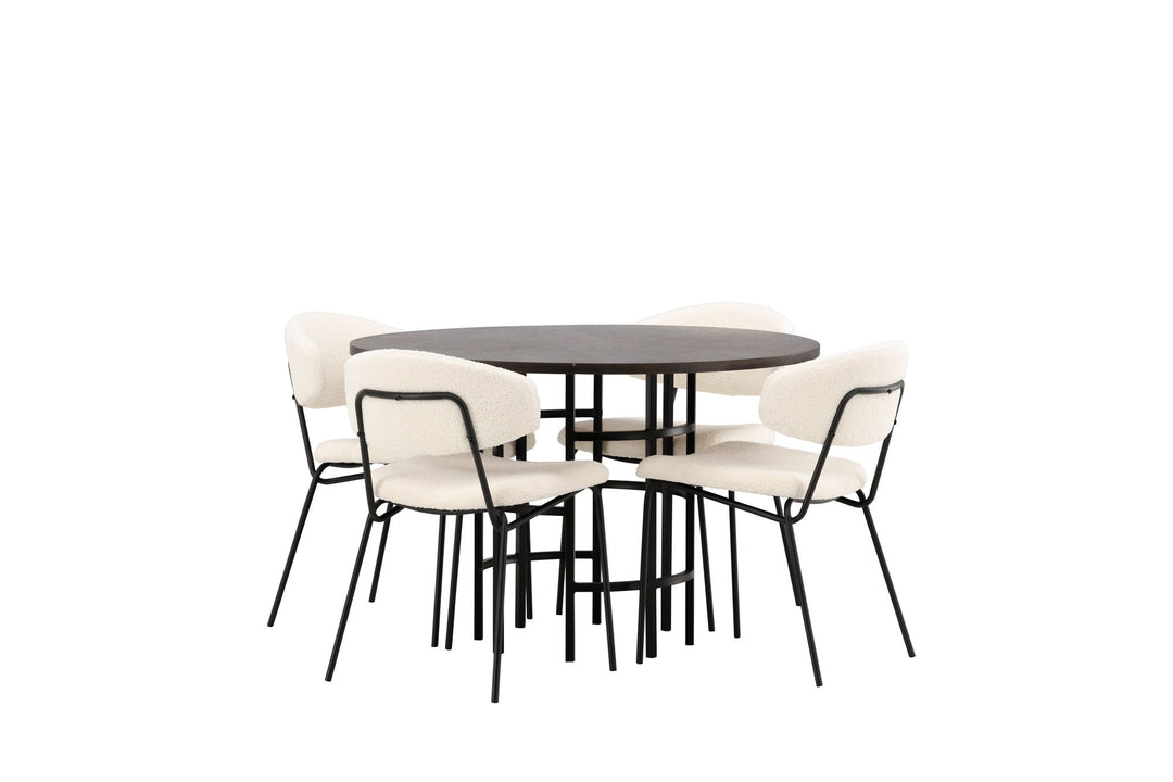 Venture Home Copenhagen Dining Table - Black / Mocca Veneer +Chico Dining Chair - Black / White Boucle _4