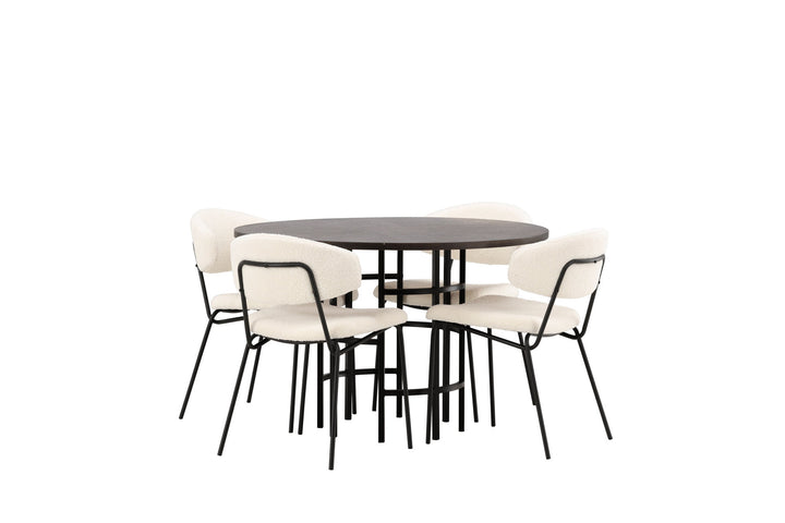 Venture Home Copenhagen Dining Table - Black / Mocca Veneer +Chico Dining Chair - Black / White Boucle _4