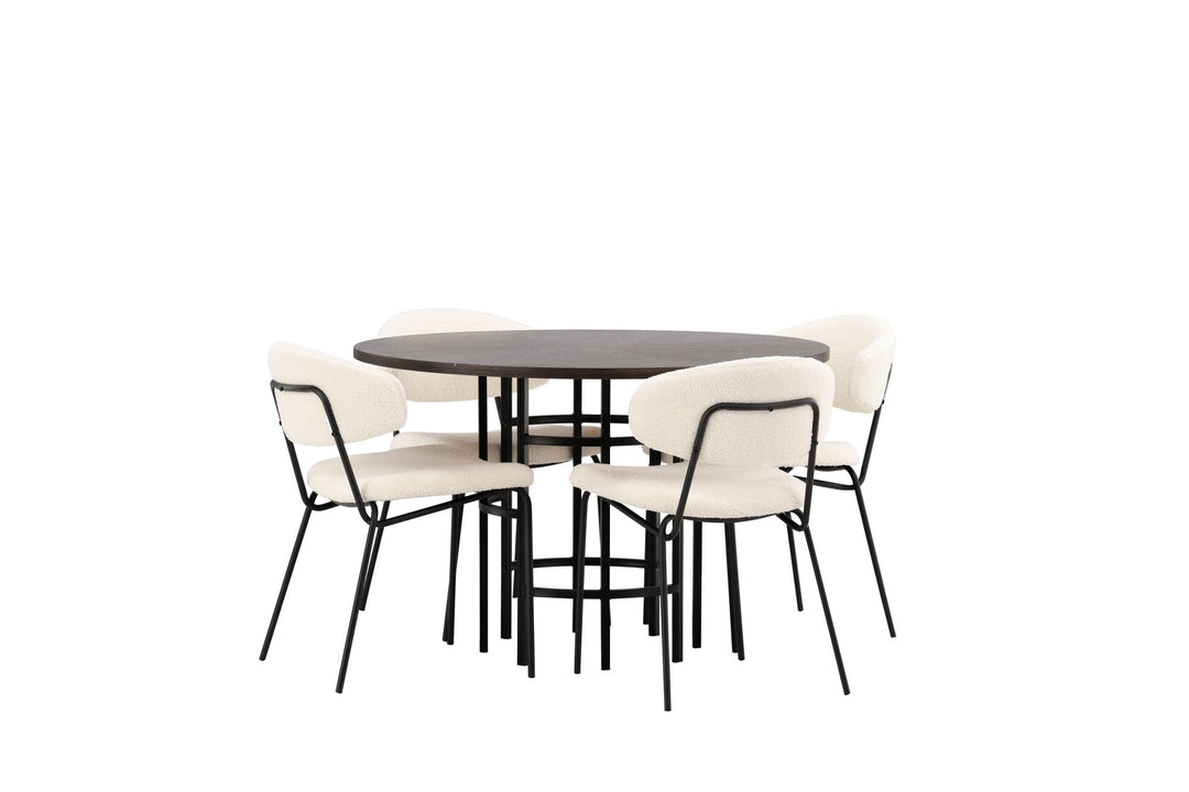 Venture Home Copenhagen Dining Table - Black / Mocca Veneer +Chico Dining Chair - Black / White Boucle _4