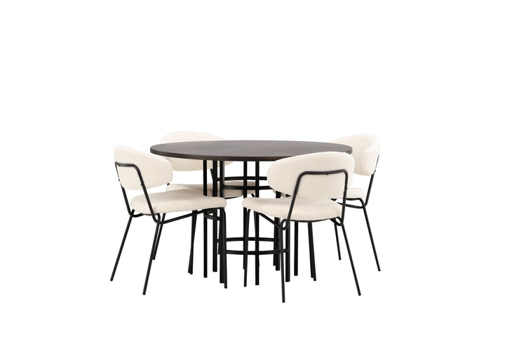 Venture Home Copenhagen Dining Table - Black / Mocca Veneer +Chico Dining Chair - Black / White Boucle _4
