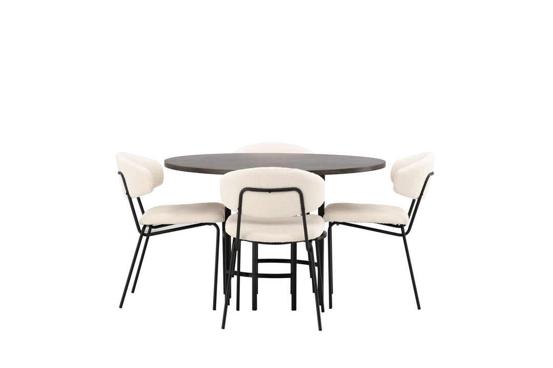 Venture Home Copenhagen Dining Table - Black / Mocca Veneer +Chico Dining Chair - Black / White Boucle _4