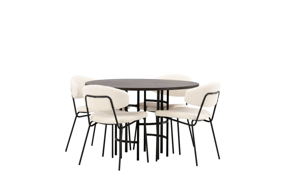 Venture Home Copenhagen Dining Table - Black / Mocca Veneer +Chico Dining Chair - Black / White Boucle _4