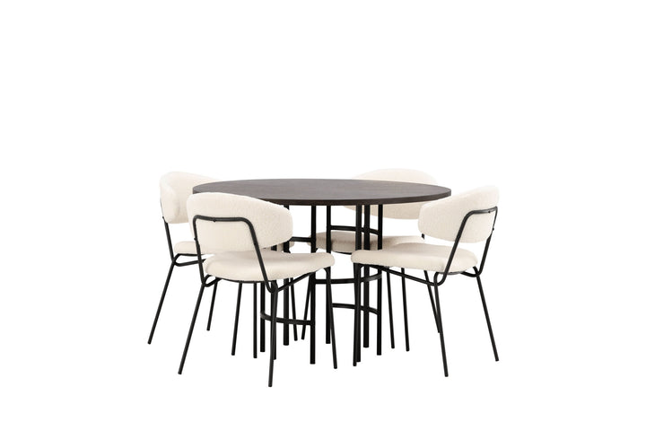 Venture Home Copenhagen Dining Table - Black / Mocca Veneer +Chico Dining Chair - Black / White Boucle _4