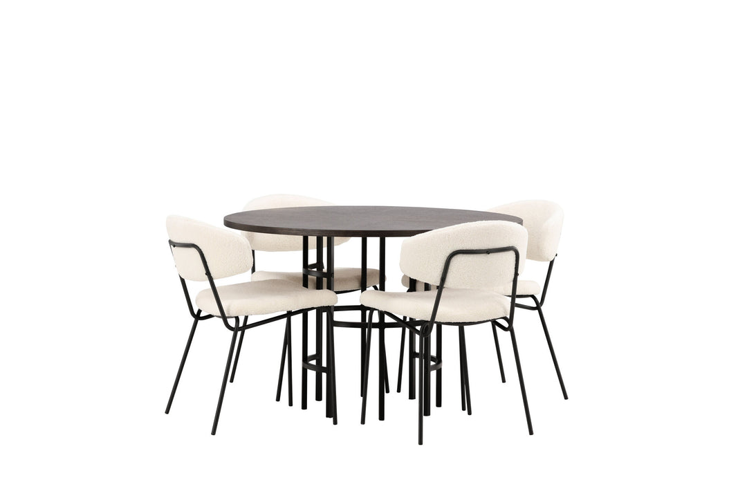 Venture Home Copenhagen Dining Table - Black / Mocca Veneer +Chico Dining Chair - Black / White Boucle _4